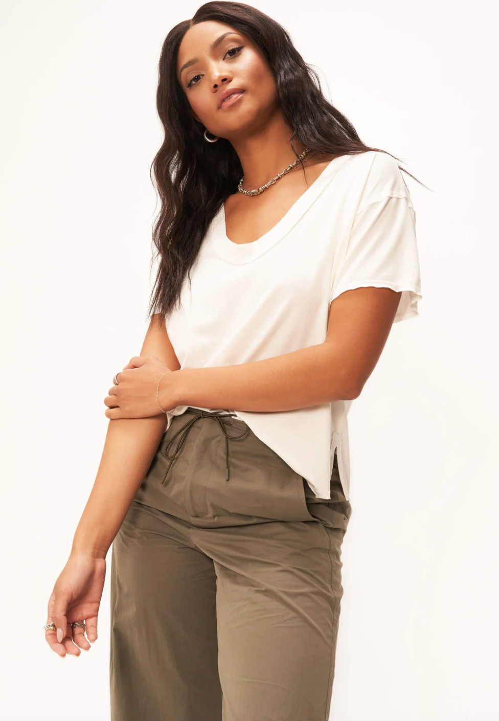 Jade Easy Fit Mineral Washed Tee in Washed White