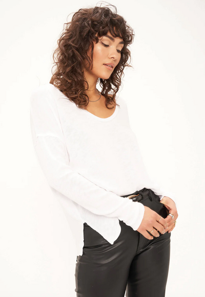 Mae Textured Relaxed V-Neck Long Sleeve in White