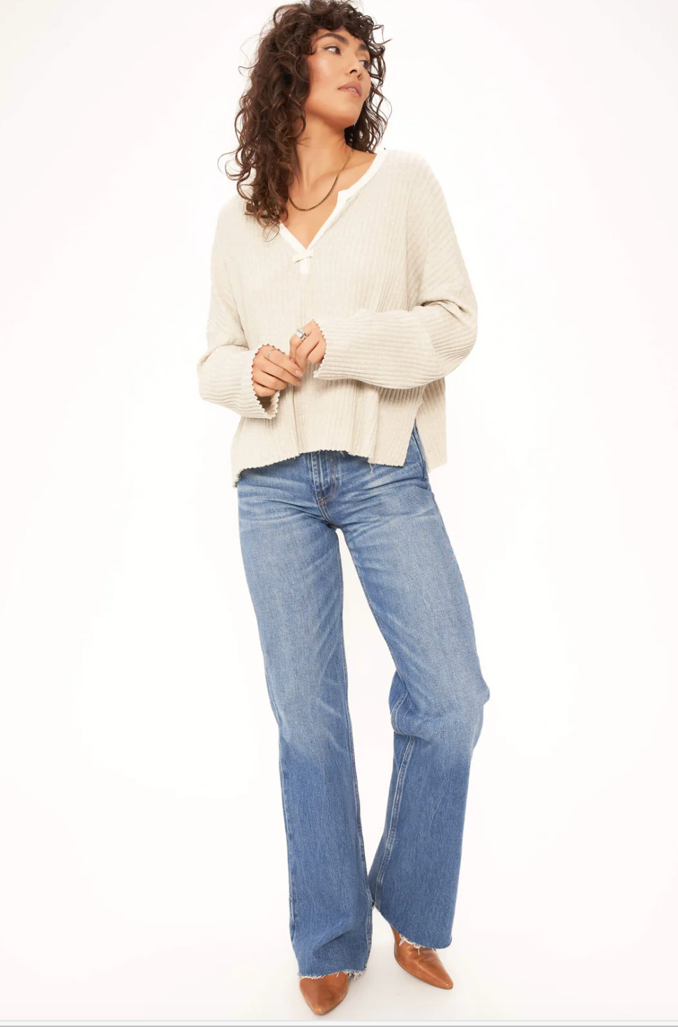 Getaway Notch Neck Sweater Rib Pullover