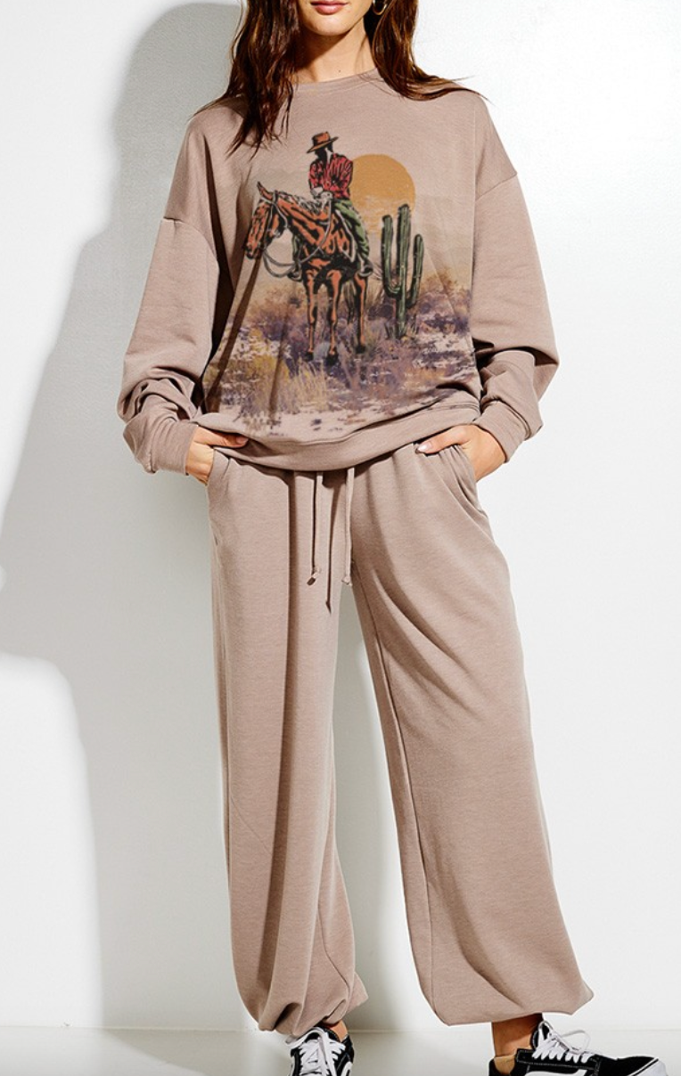 Desert rodeo print soft sweatshirt set