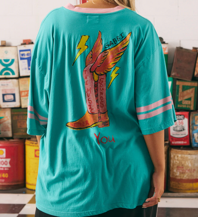 The Very Oversized Born Original Tee -Teal & Pink