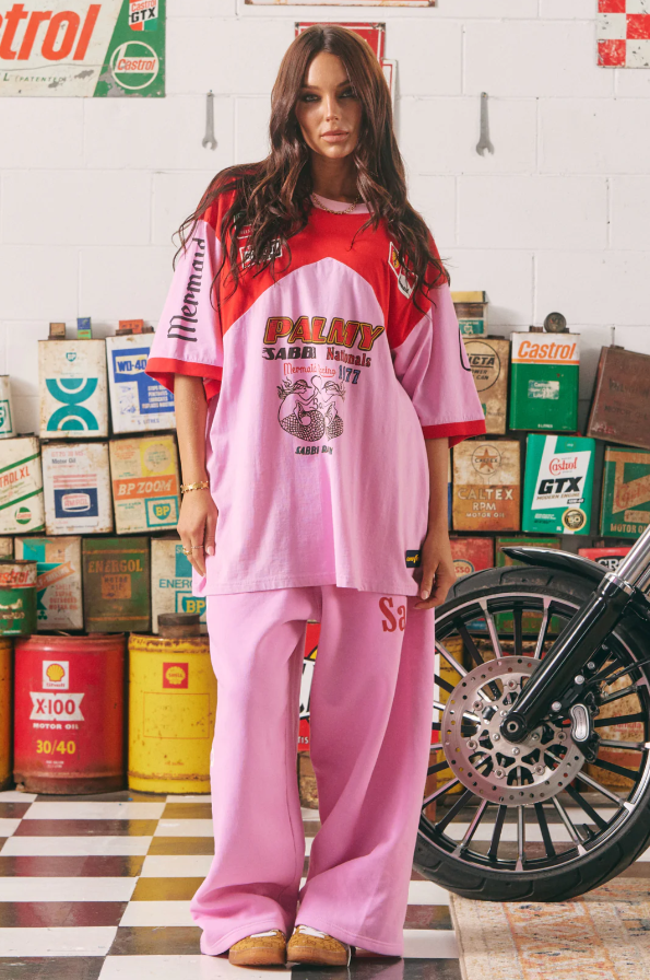 The Very Oversized Mermaid Racing Tee - Pink & Red