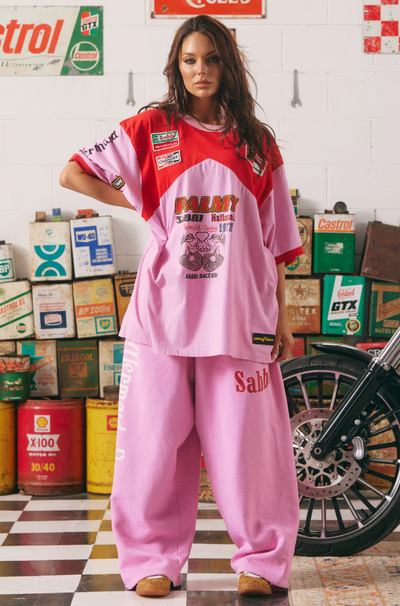The Very Oversized Mermaid Racing Tee - Pink & Red