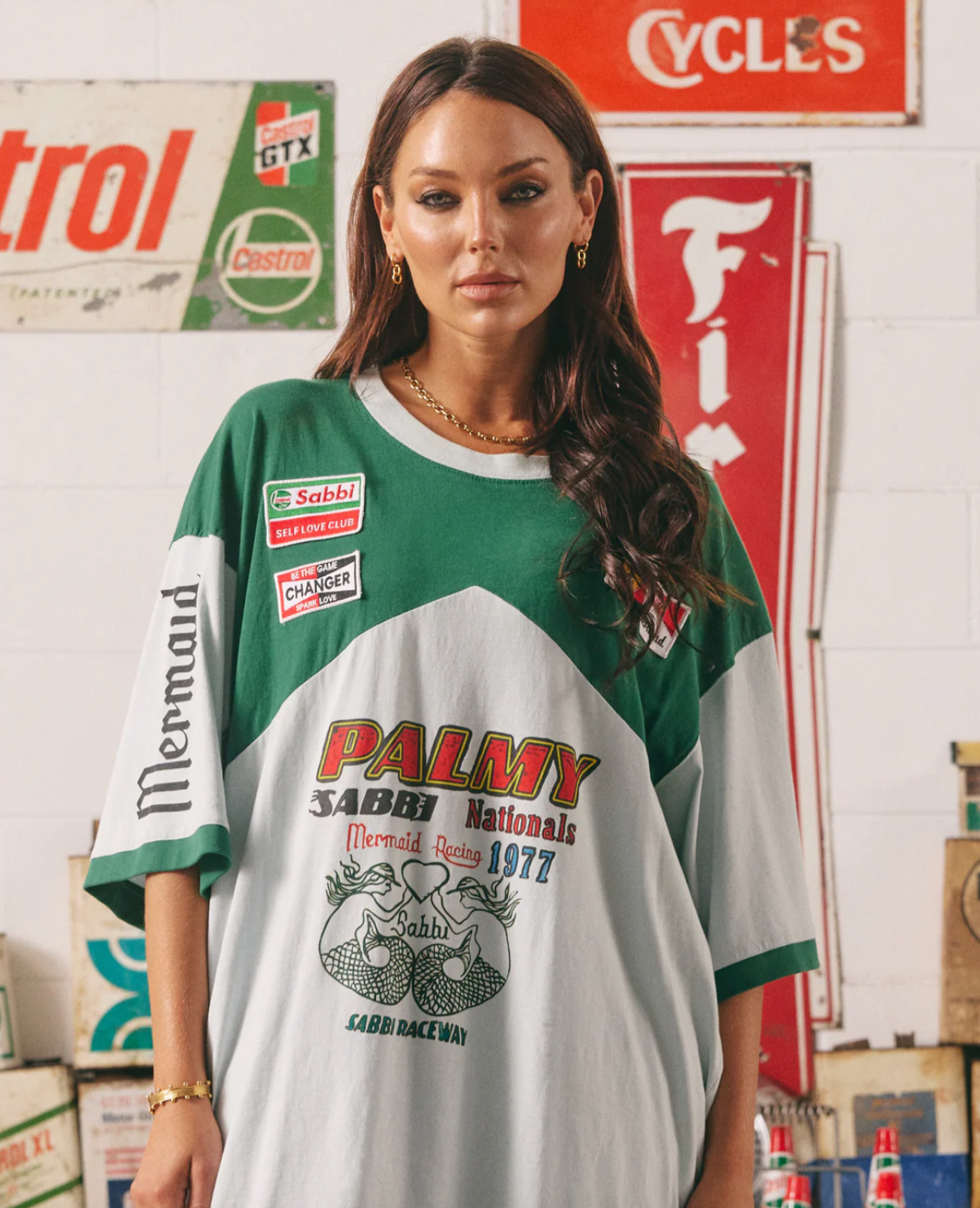 The Very Oversized Mermaid Racing Tee - Sky & Green