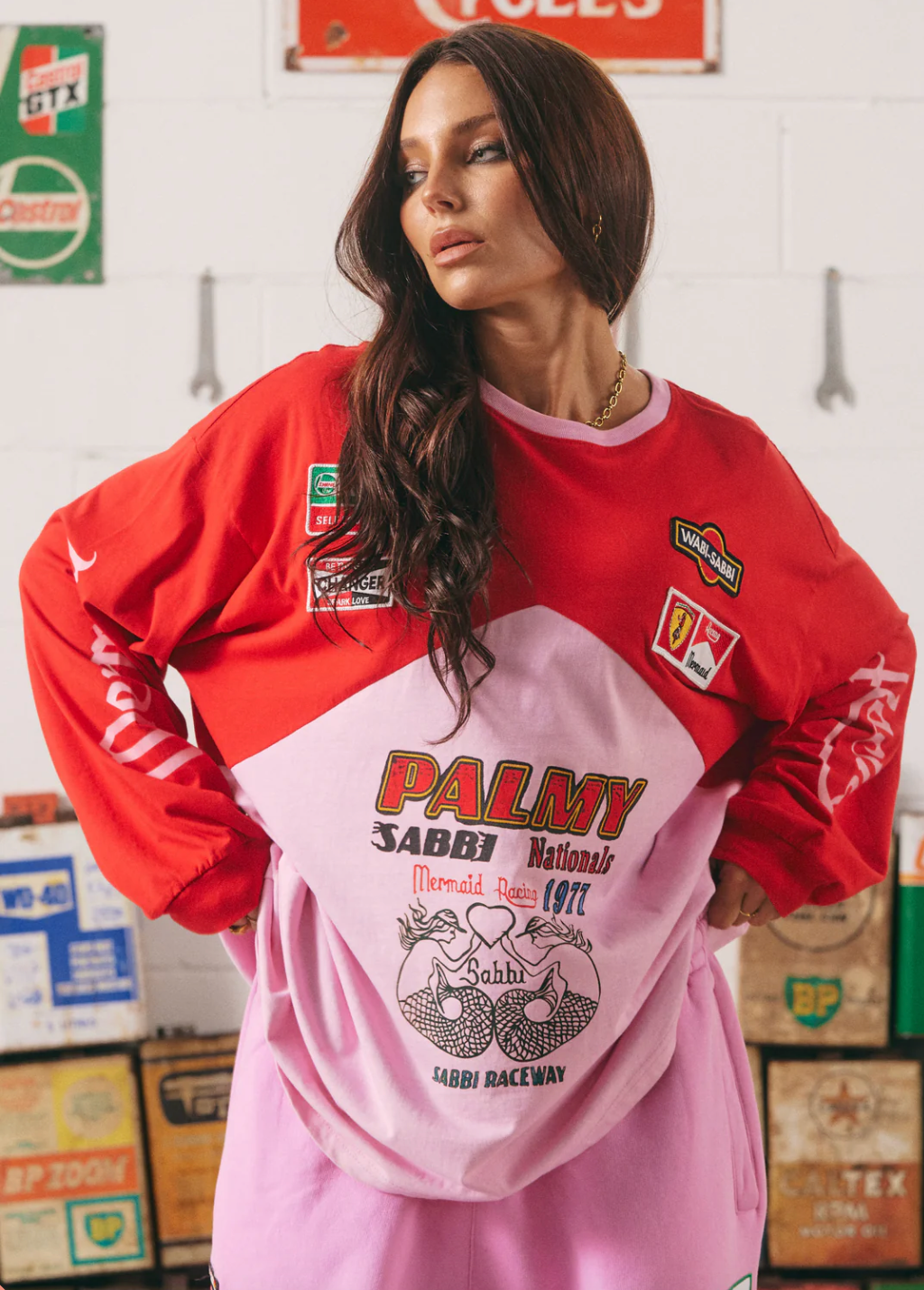 The Long Sleeve Mermaid Racing Tee - Red & Pink