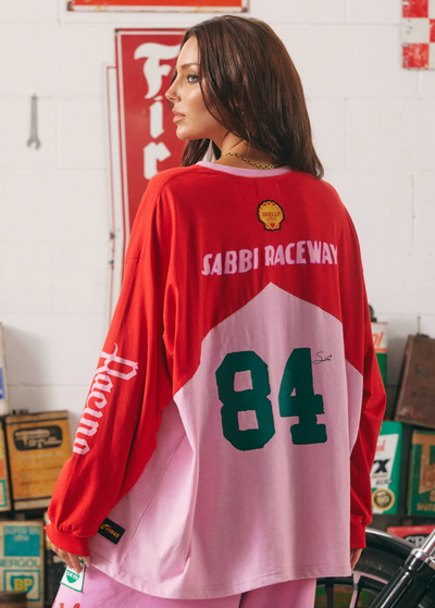 The Long Sleeve Mermaid Racing Tee - Red & Pink
