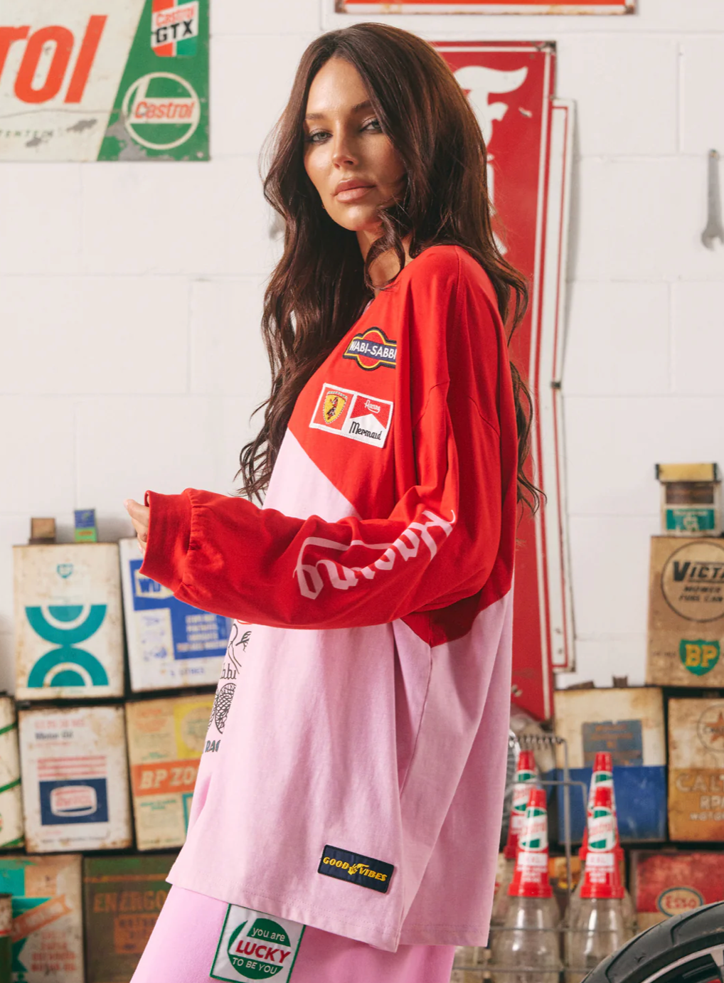 The Long Sleeve Mermaid Racing Tee - Red & Pink