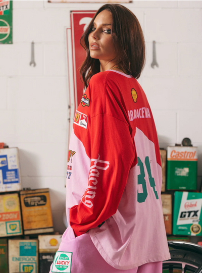 The Long Sleeve Mermaid Racing Tee - Red & Pink