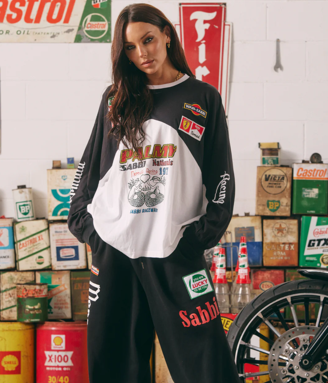 The Long Sleeve Mermaid Racing Tee - Black & white