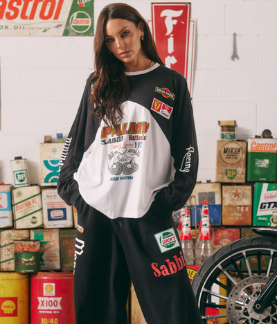 The Long Sleeve Mermaid Racing Tee - Black & white