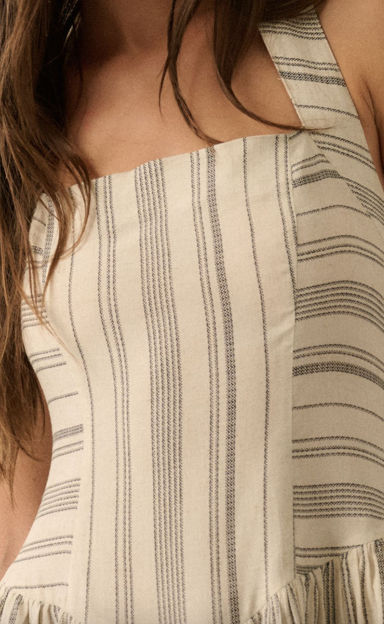 Along the Way Pinstripe Drop-Waist Midi Dress
