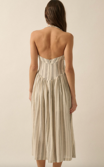 Along the Way Pinstripe Drop-Waist Midi Dress