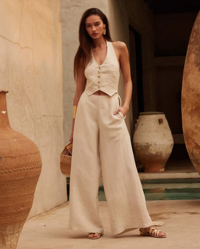 Natural Order Wide-Leg Linen-Blend Vest Jumpsuit