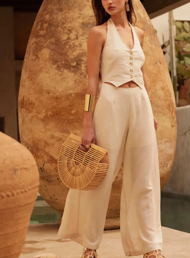 Natural Order Wide-Leg Linen-Blend Vest Jumpsuit