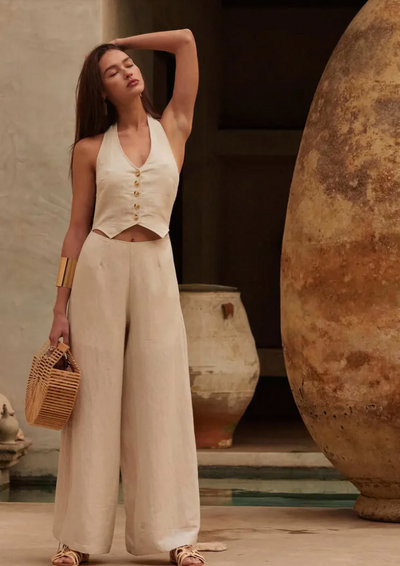 Natural Order Wide-Leg Linen-Blend Vest Jumpsuit