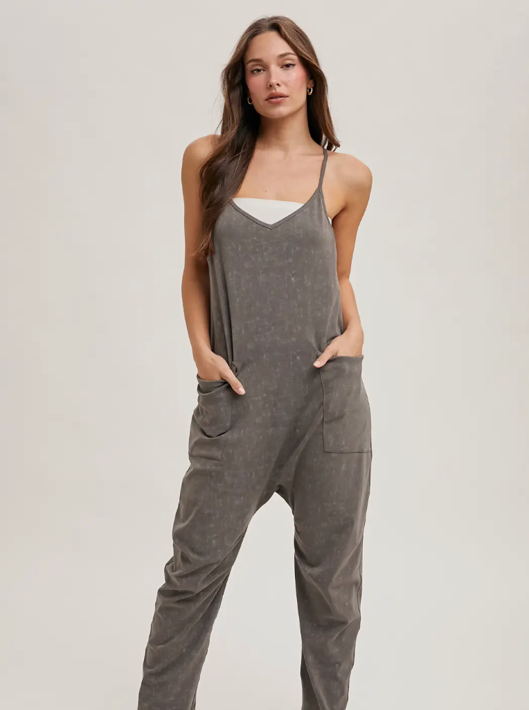 Sleeveless V-Neck Onesie Jumpsuit with Pockets