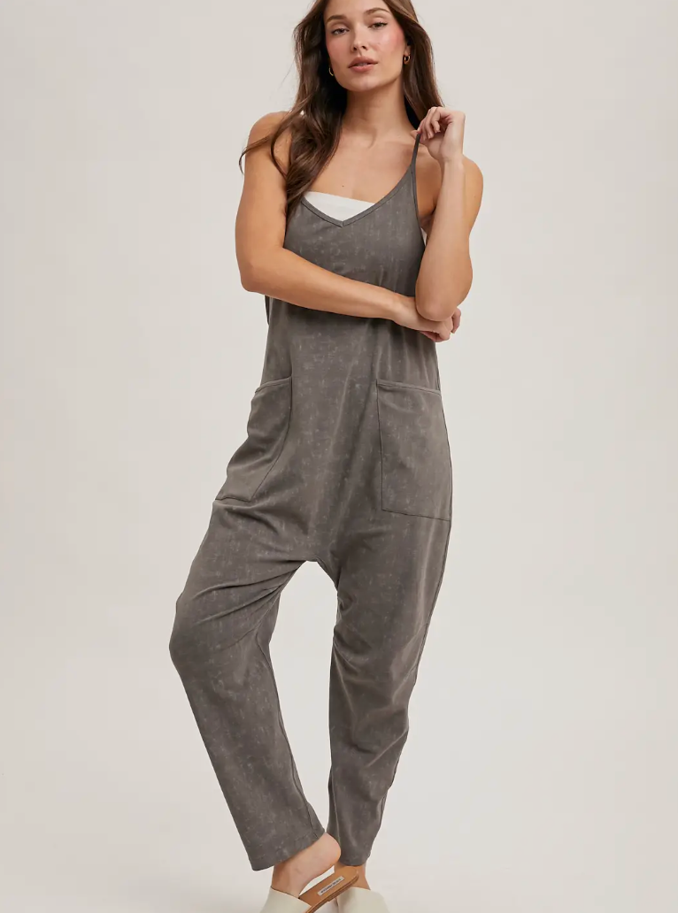 Sleeveless V-Neck Onesie Jumpsuit with Pockets