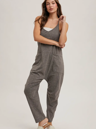 Sleeveless V-Neck Onesie Jumpsuit with Pockets