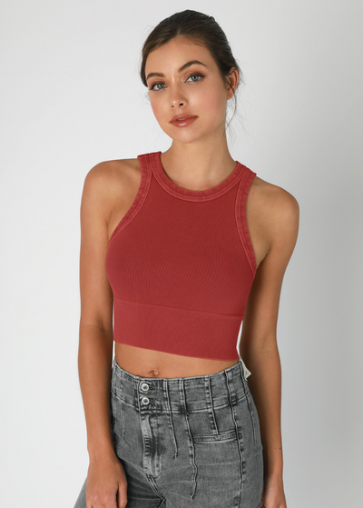 Vintage Ribbed High Neck Crop Top
