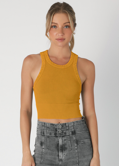 Vintage Ribbed High Neck Crop Top