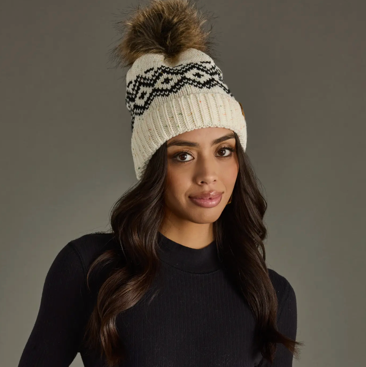 Apline Beanie _ Cream & Speckled Pattern Pom Hat