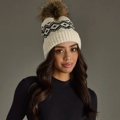 Apline Beanie _ Cream & Speckled Pattern Pom Hat