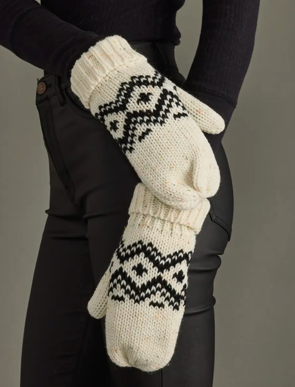 Alpine Mittens - Cream & Speckled Patterned Mittens