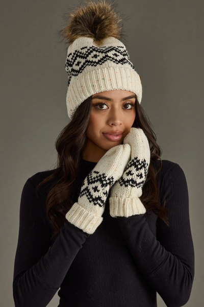 Alpine Mittens - Cream & Speckled Patterned Mittens