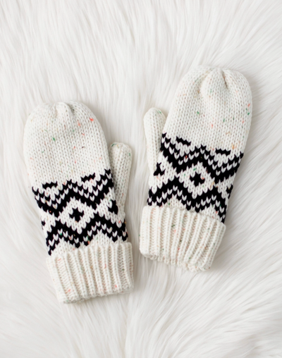 Alpine Mittens - Cream & Speckled Patterned Mittens
