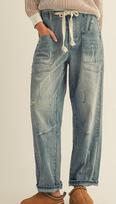 Paint Night vintage wash barrel jeans