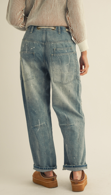 Paint Night vintage wash barrel jeans