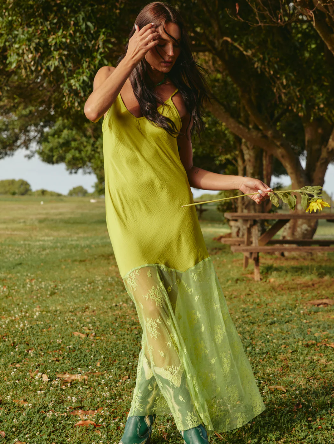 The Lace Maxi Dress - Chartreuse