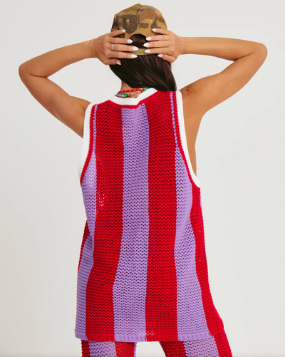 The Knit B-Ball Singlet - Red & Purple