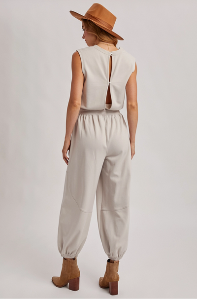 Drawstring Waist Sleeveless Knit Active Jumpsuit