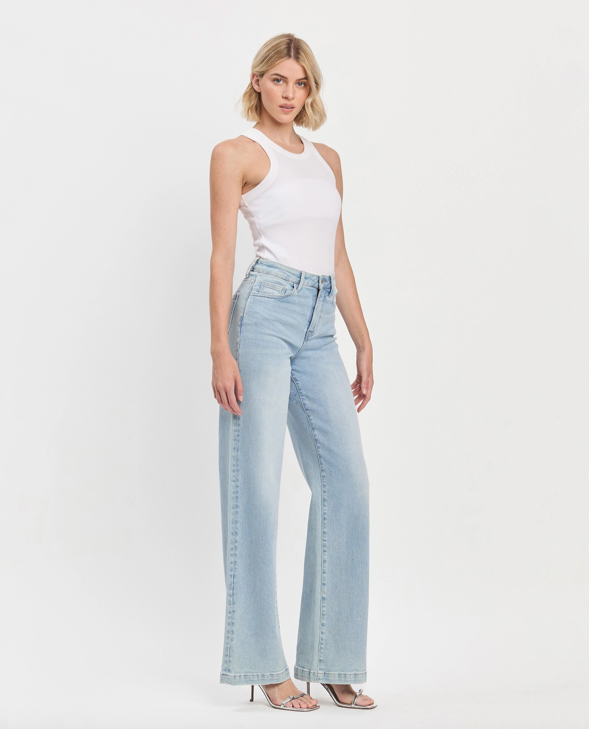 High Rise Full Length Wide Leg Jeans