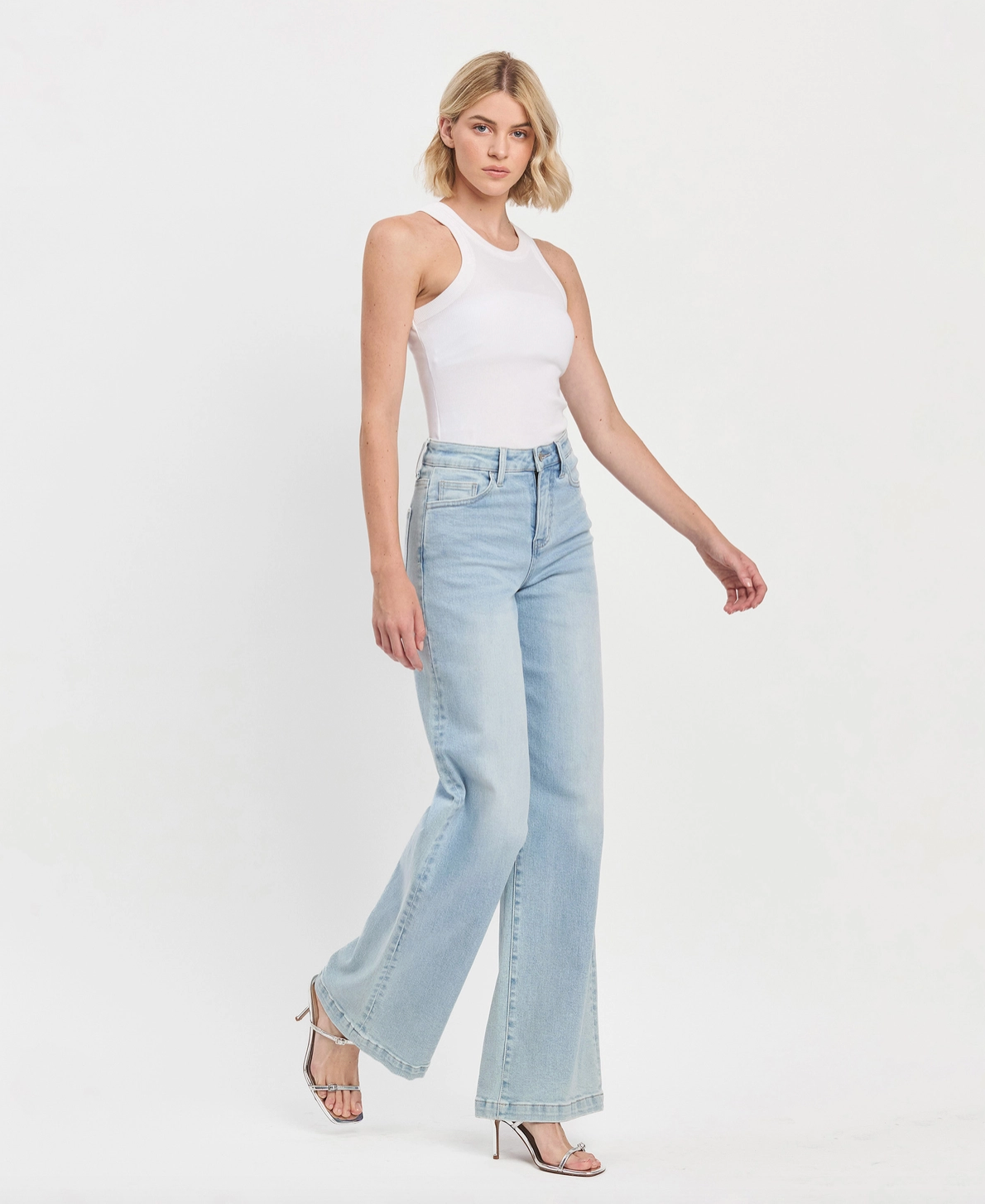 High Rise Full Length Wide Leg Jeans