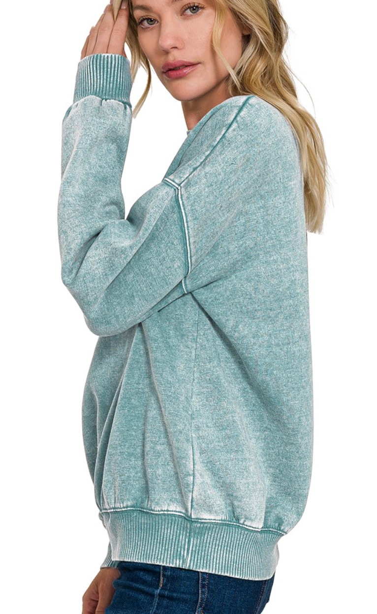 Acid Washed Fleece Oversized Pullover