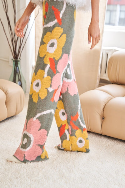 Flower Printed Casual Cozy Full Long Wide Pants