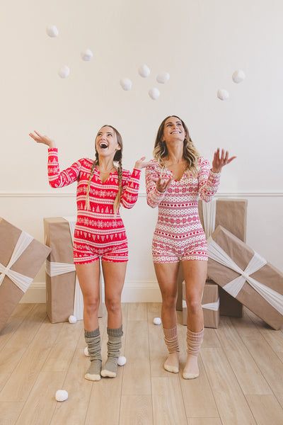 Holiday Print Fleece Lined Romper Onesie