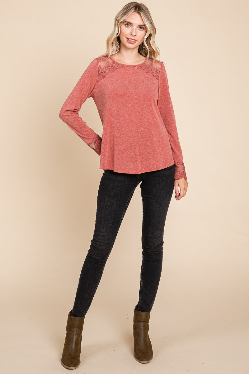 Super Lady Full Size Lace Detail Round Neck T-Shirt