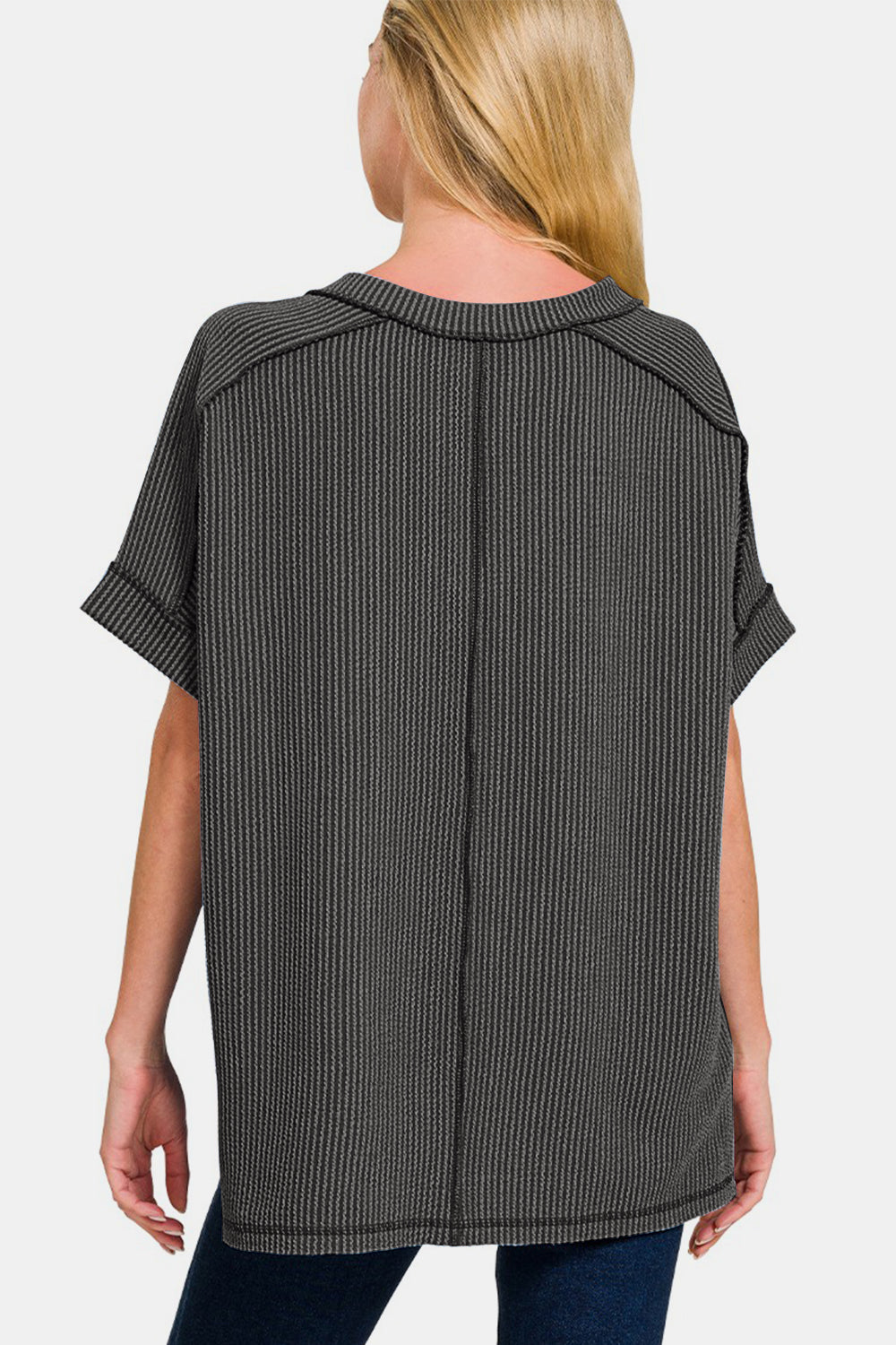 Corded Rib Zenana Corded Rib Short Sleeve High-Low T-Shirt