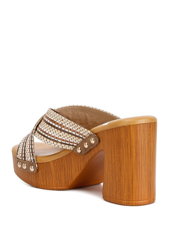 Finley Raffia High Block Heel Clogs