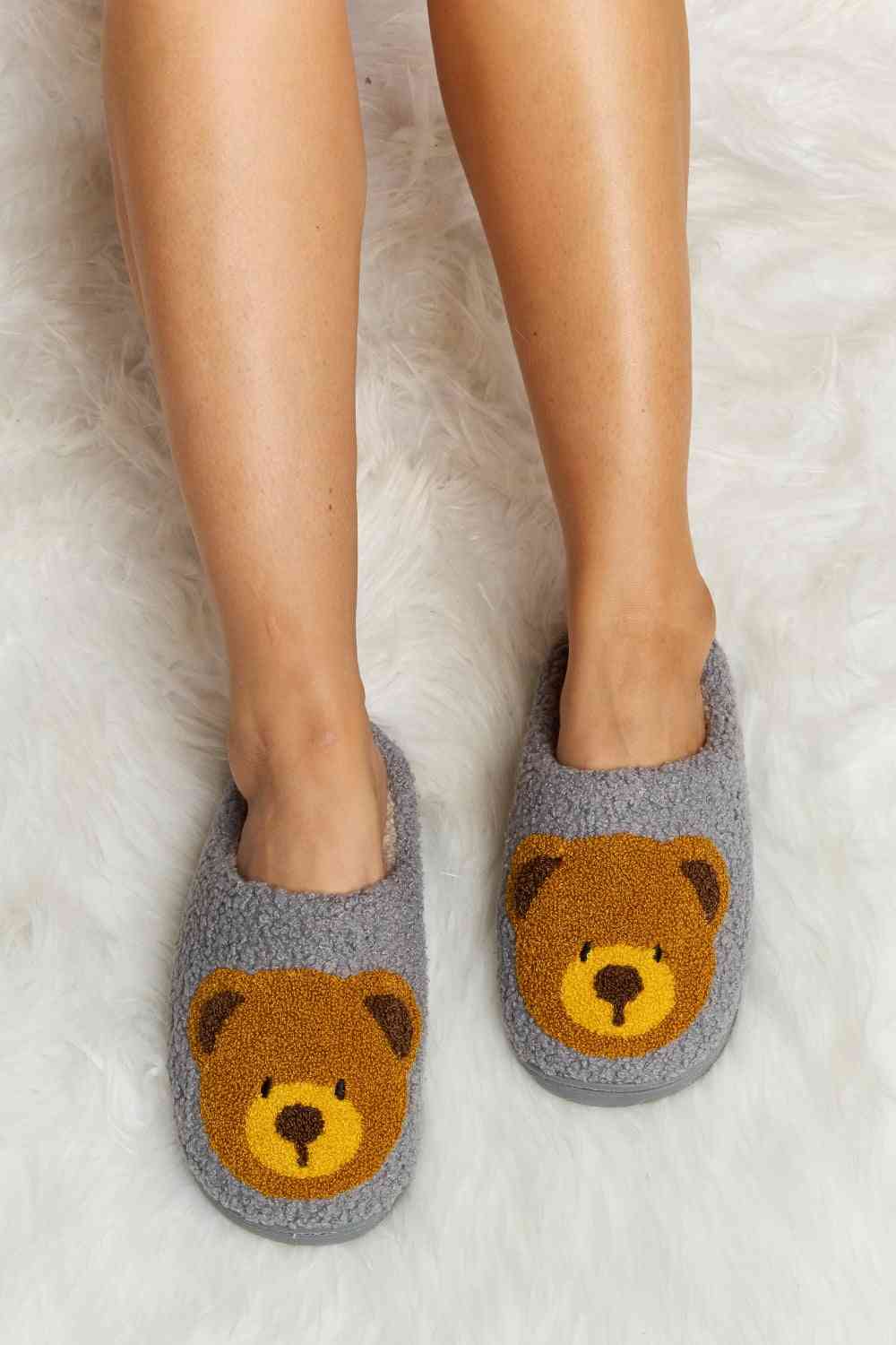 Teddy Bear Print Plush Slide Slippers